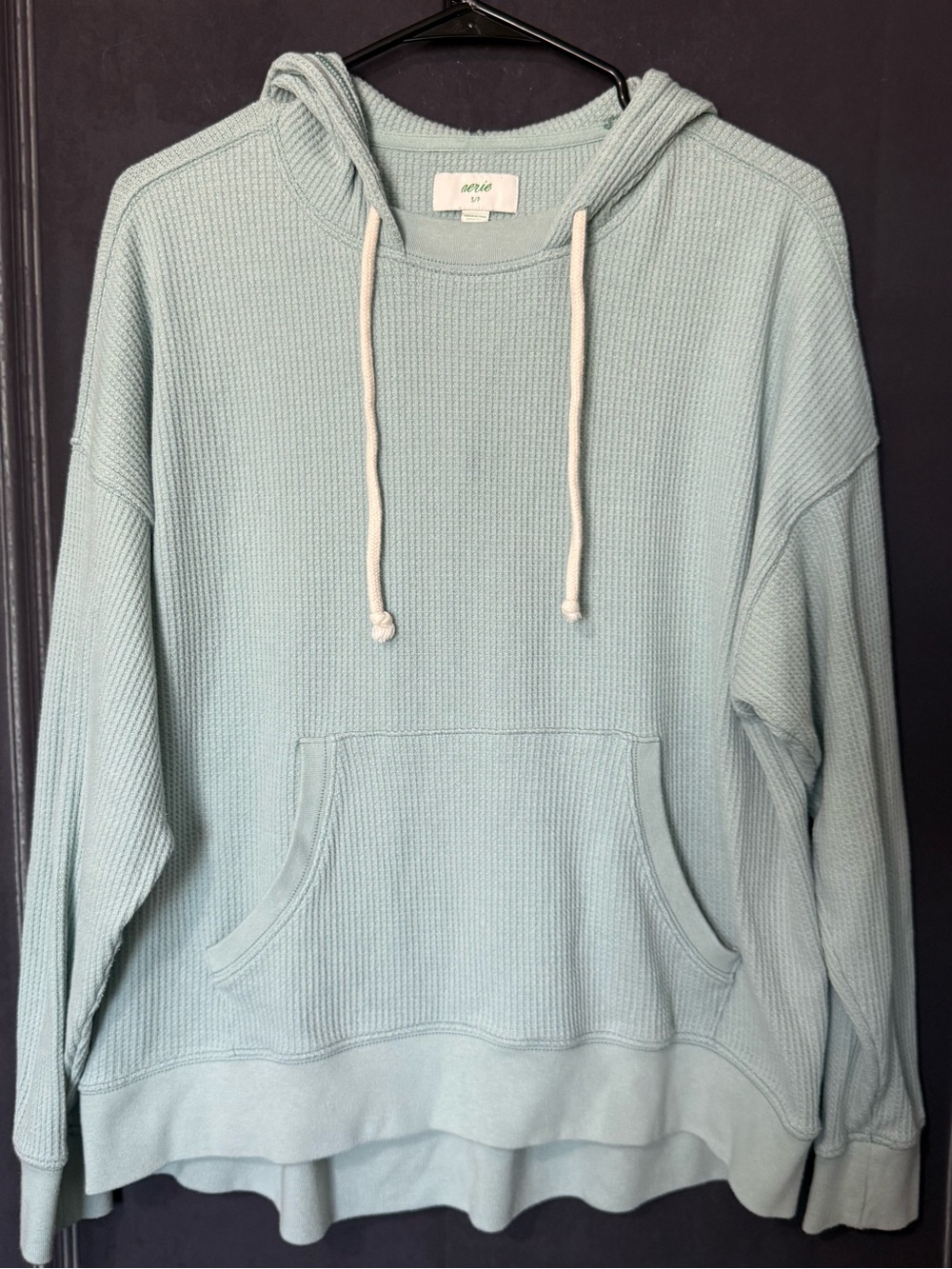aerie teal Waffle-Knit Hoodie Sweatshirt